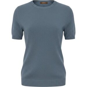Quince 100% Cashmere Short Sleeve Crewneck Sweater Heather Blue STIEC01 Womens M